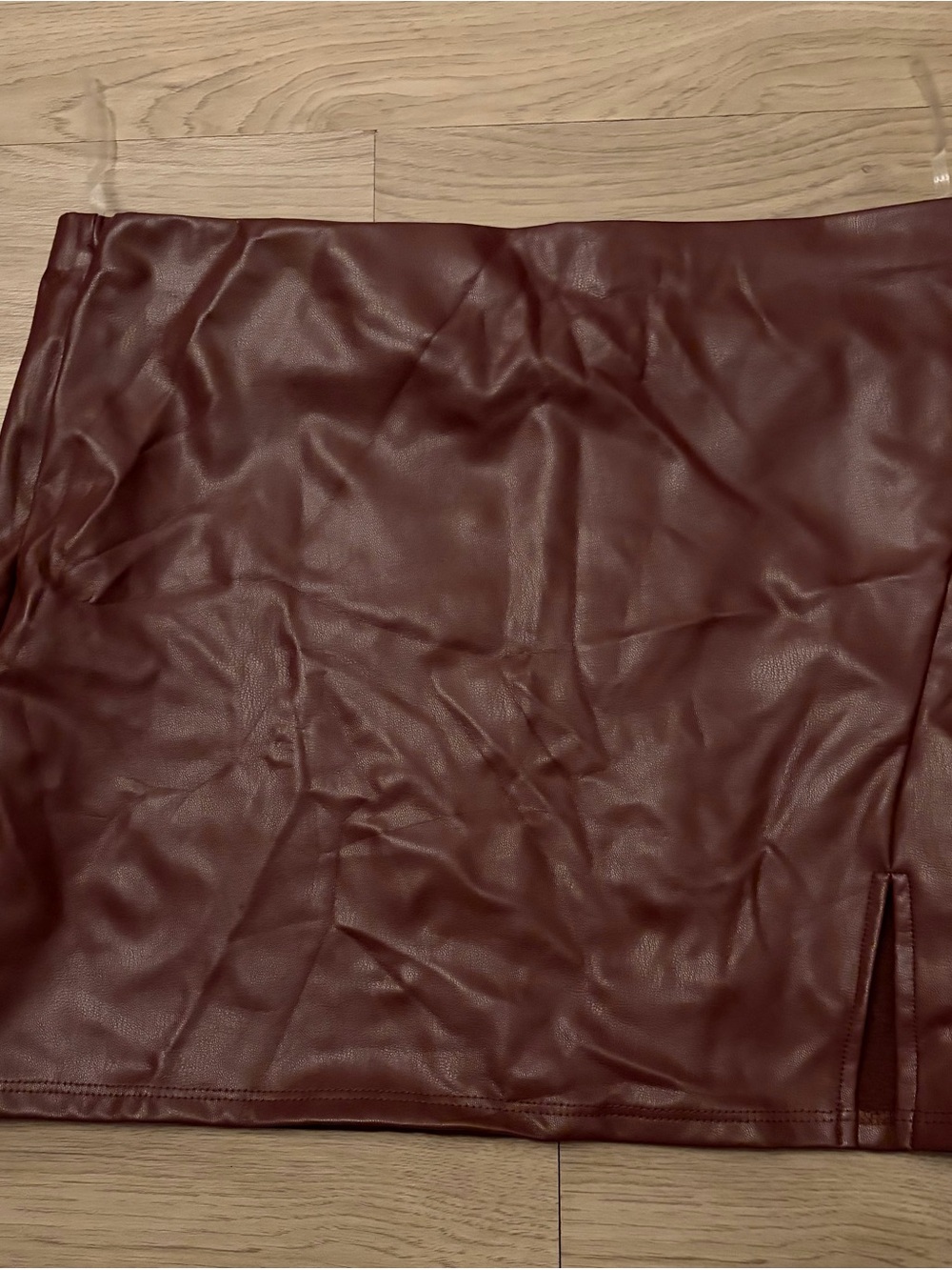 Windsor Faux Leather Mini Skirt in Burgundy Red
